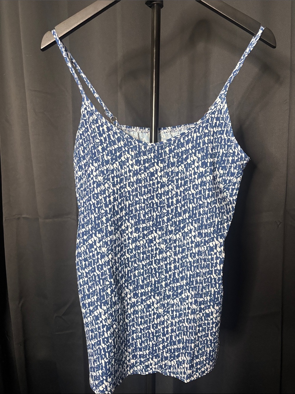 Blue and White Printed Spaghetti Strap Dress